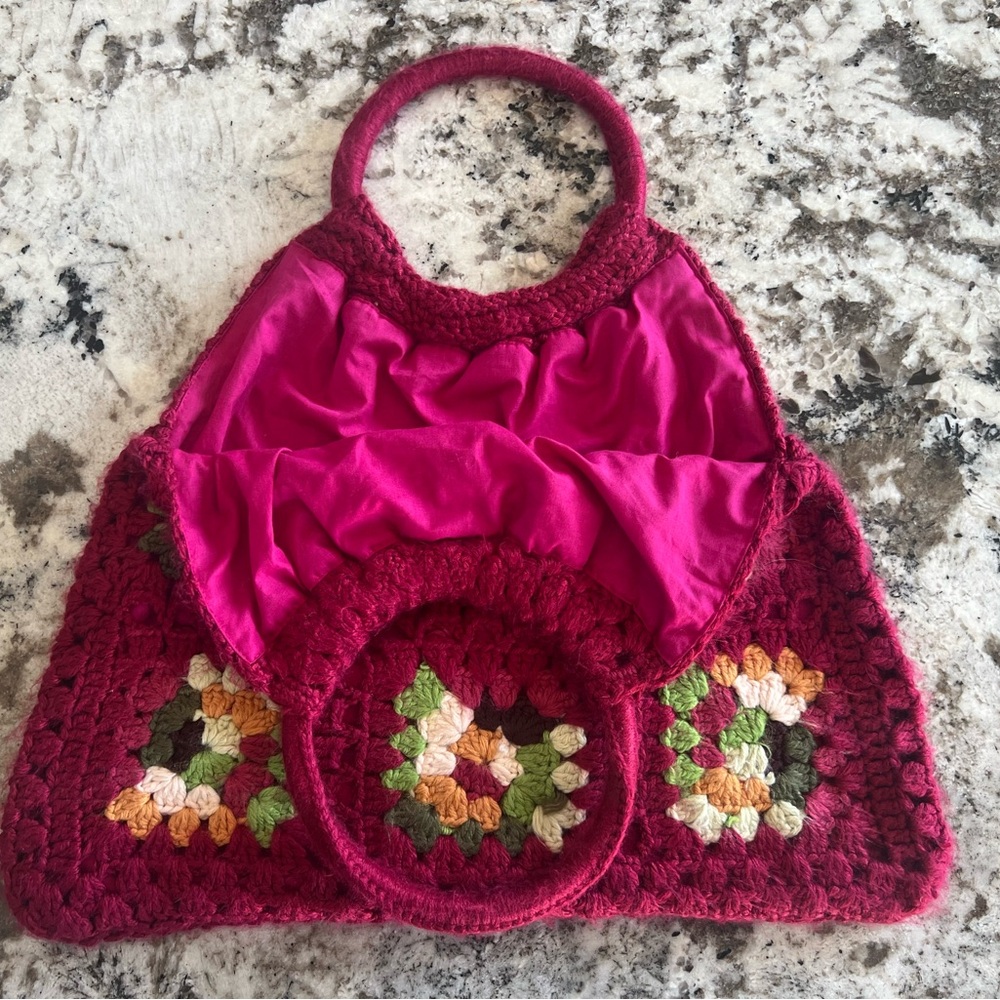 Handcrafted Crochet Floral Tote Bag - Multicolor - Picture 2 of 3